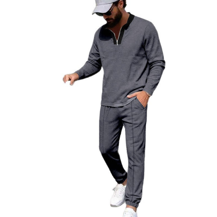Men's Lightweight Henley Loungewear Set with Contrast Collar, Drawstring Joggers and Elastic Cuffs Mune Fashion