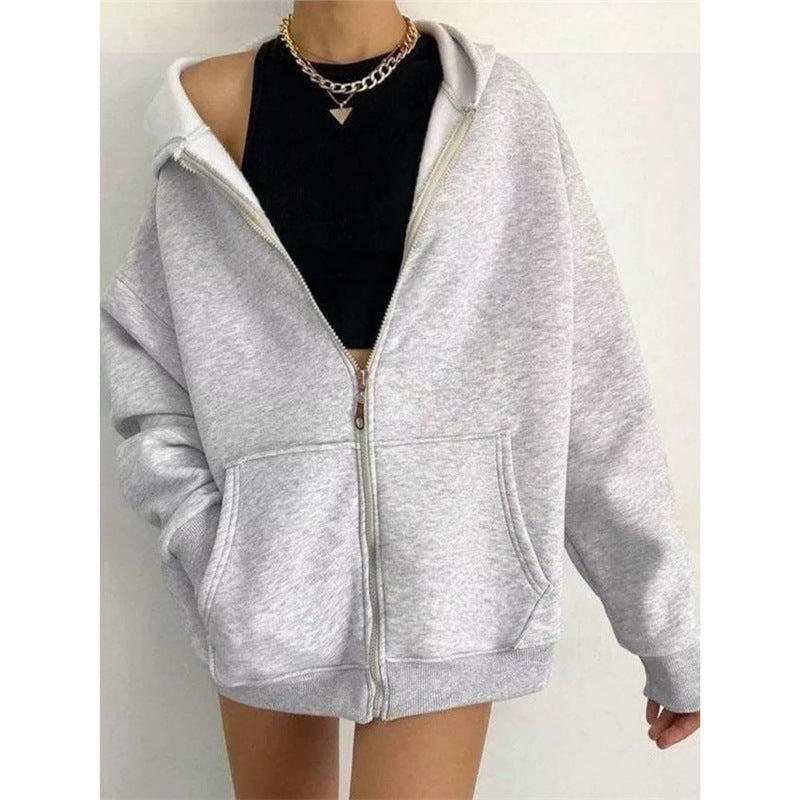 Women oversized hoodie jacket with zipper and kangaroo pockets Mune Fashion
