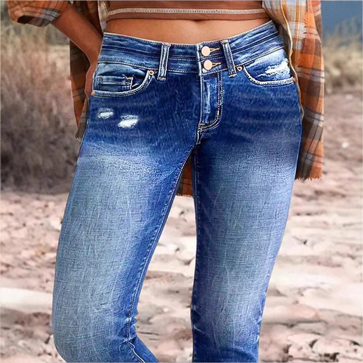 Women's high-waisted Slim-Cropped Jeans with raw hem, Used-Wash and elastic comfort waistband Mune Fashion