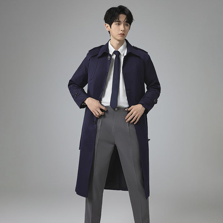 Men's trench coat with waist belt, shoulder flaps and classic button placket Mune Fashion