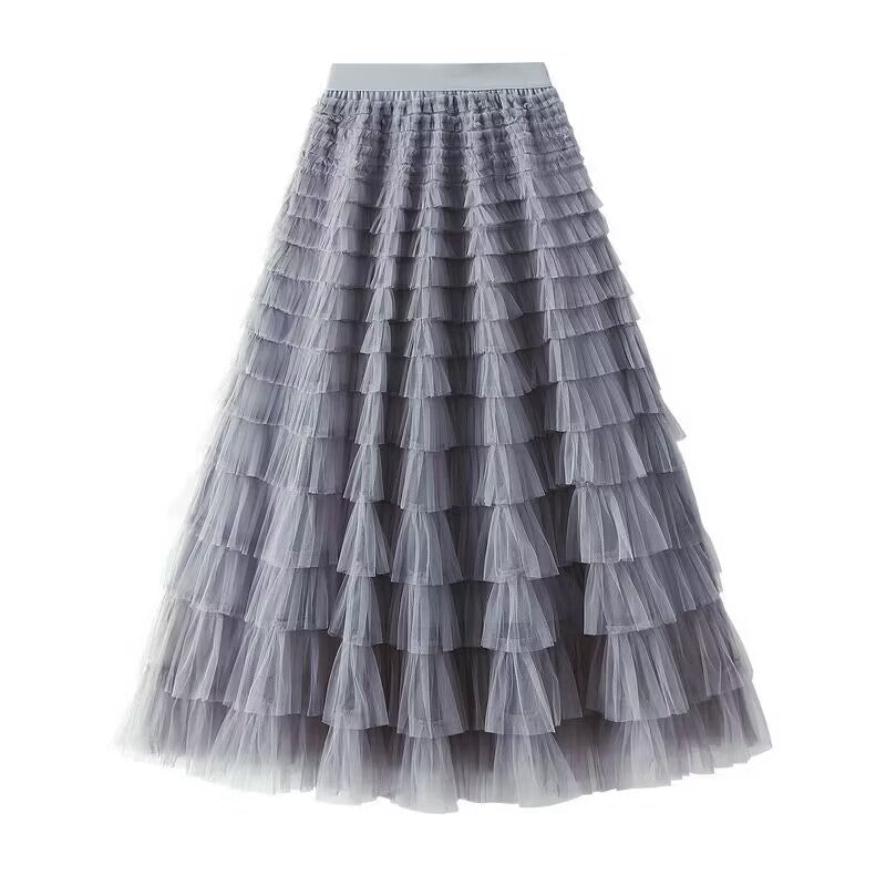 Women's layered tulle midi skirt with elastic waistband and ruffles Mune Fashion
