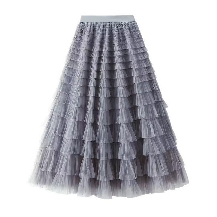 Women's layered tulle midi skirt with elastic waistband and ruffles Mune Fashion