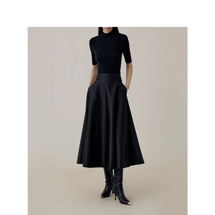 Women High-Waisted Midi A-Line Skirt with Wide Fit Mune Fashion