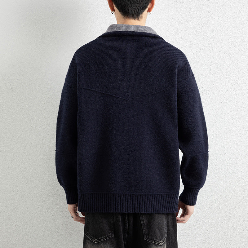 Men's knit zip jacket with contrast collar and ribbed cuffs Mune Fashion