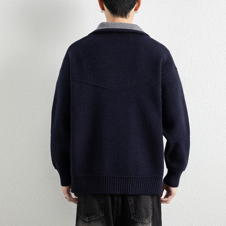 Men's knit zip jacket with contrast collar and ribbed cuffs Mune Fashion