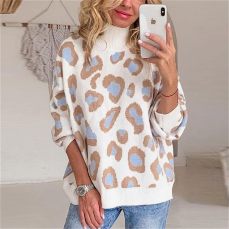 Women Oversize Turtleneck Jumper with Leo Jacquard and Ribbed Cuffs Mune Fashion
