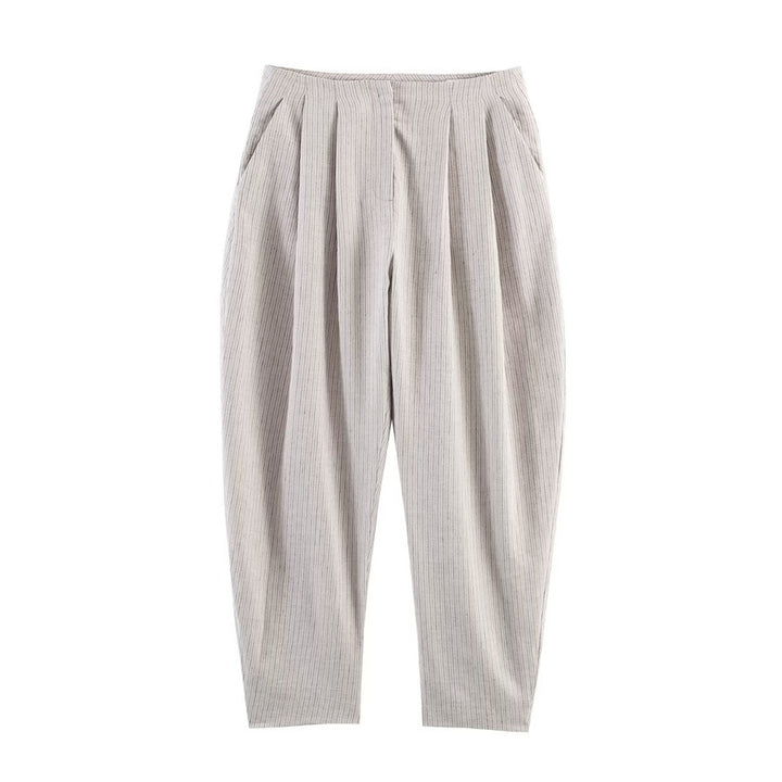 Women High-Waisted Pleated Pants with Loose Fit and Narrow Ankle Area Mune Fashion