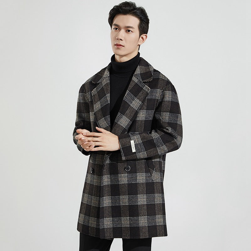 Men's tailored checked double-breasted overcoat Drune