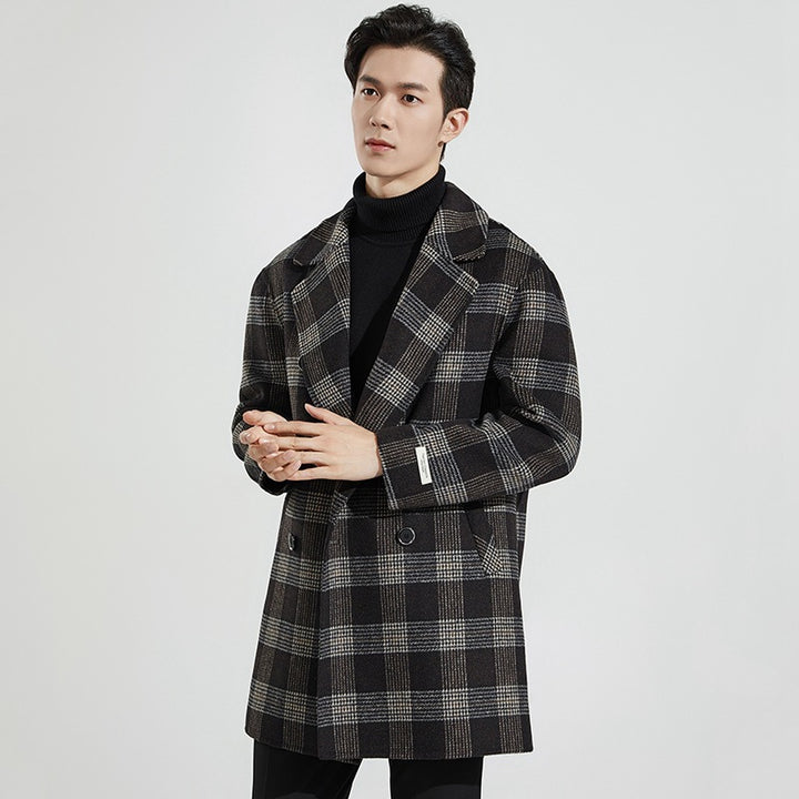Men's tailored checked double-breasted overcoat Drune