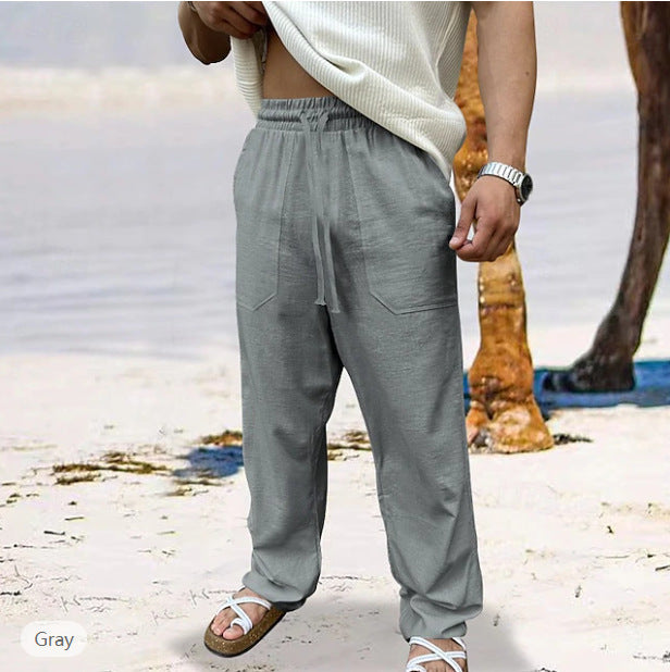Men's casual linen jogger pants with elastic drawstring, patch pockets, and tapered silhouette Mune Fashion