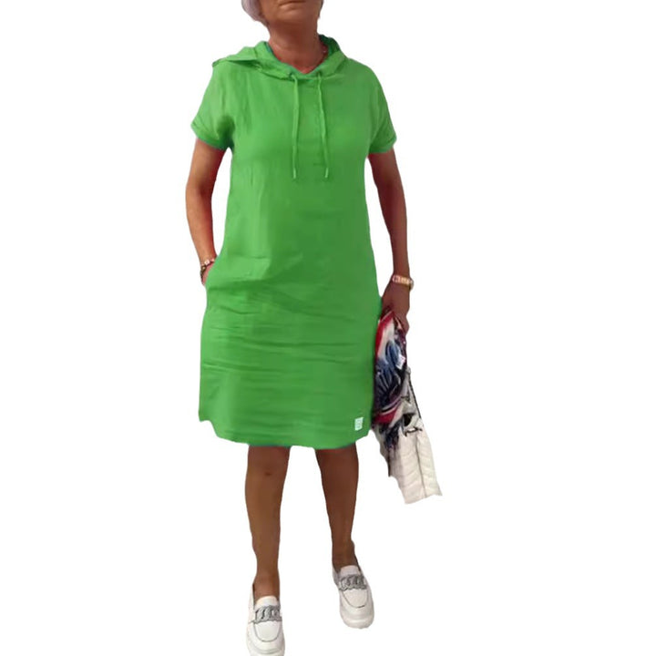 Women's casual hooded midi dress with short sleeves and straight relaxed fit Mune Fashion