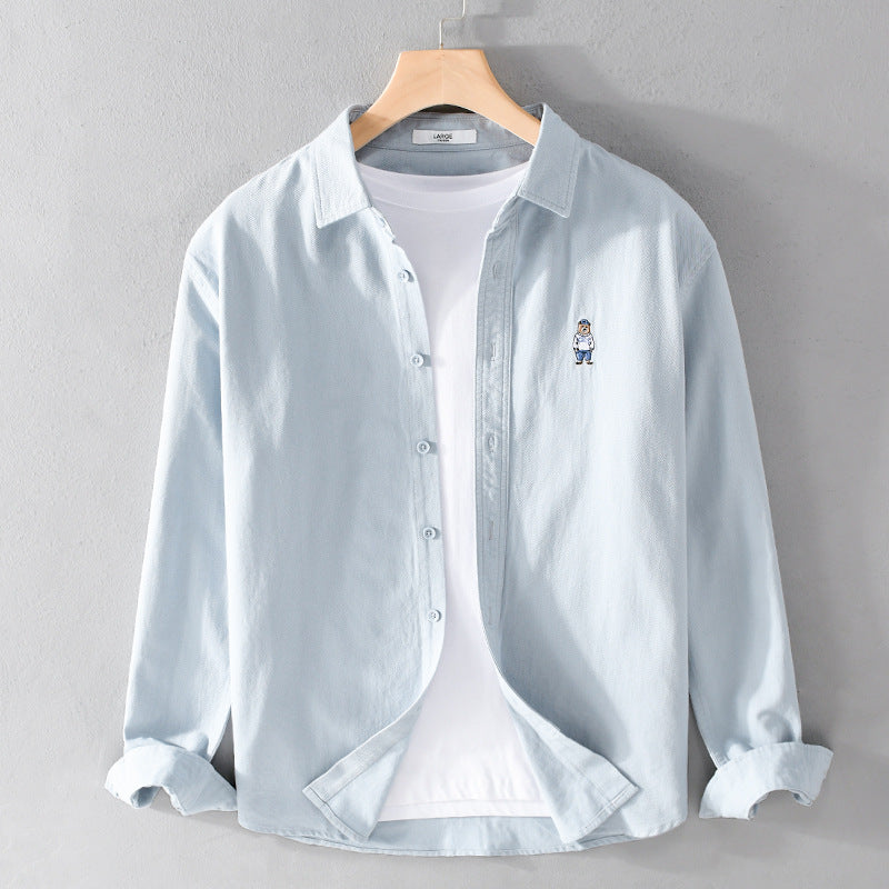 Men's Lightweight Shirt-Over Shirt made of Cotton Twill with Small Figure Embroidery and Boxy Cut Mune Fashion