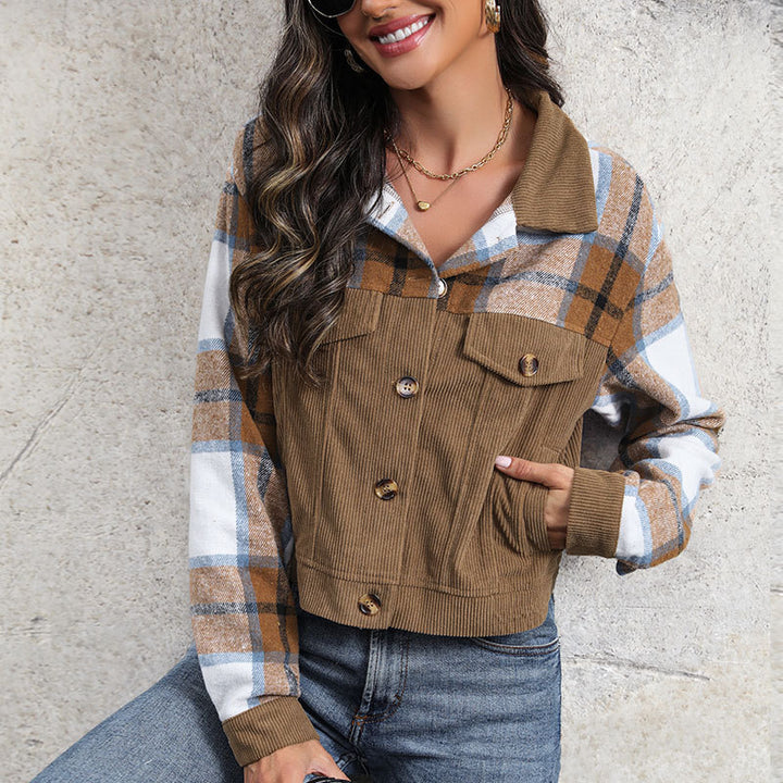 Ladies Fashion Check Cord Jacket Mune Fashion
