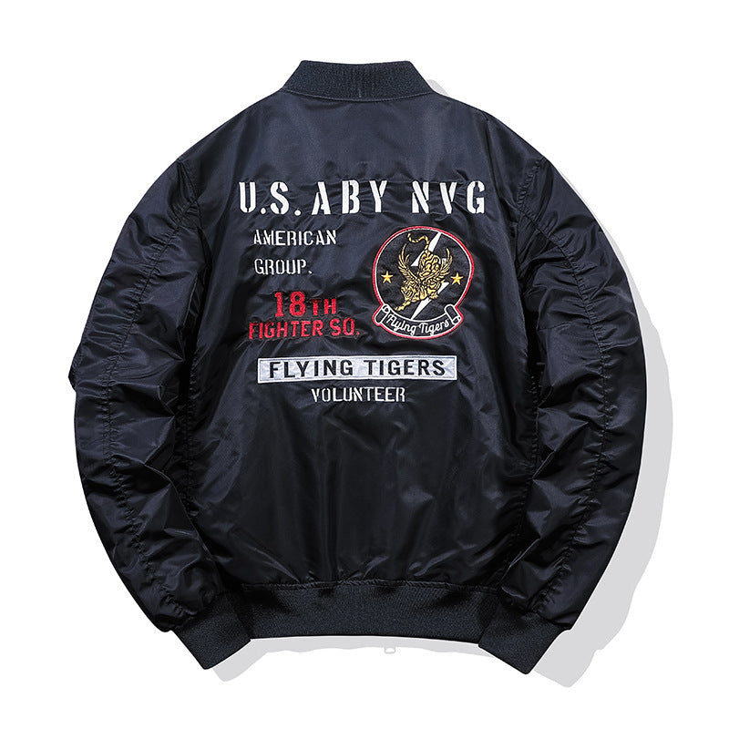 Men's pilot bomber jacket in vintage military look with embroidered patches and sleeve utility pocket Mune Fashion
