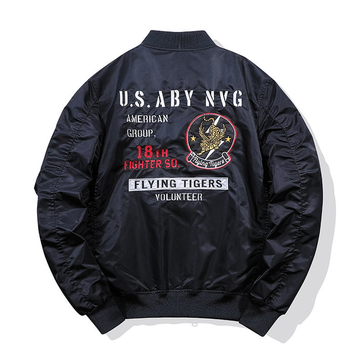 Men's pilot bomber jacket in vintage military look with embroidered patches and sleeve utility pocket Mune Fashion