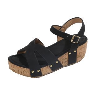 Women's wedge sandals with cork platform, wide velour straps and adjustable ankle strap Mune Fashion