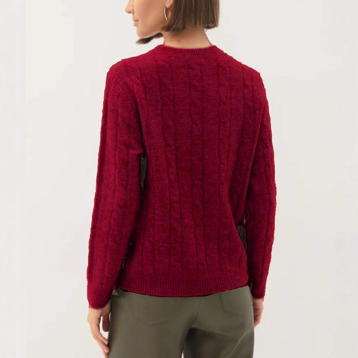 Women’s cable knit sweater in braids with round neckline and sustainably soft wool blend Mune Fashion