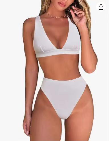 Women's High-Waisted Bikini Set with V-Neck Mune Fashion