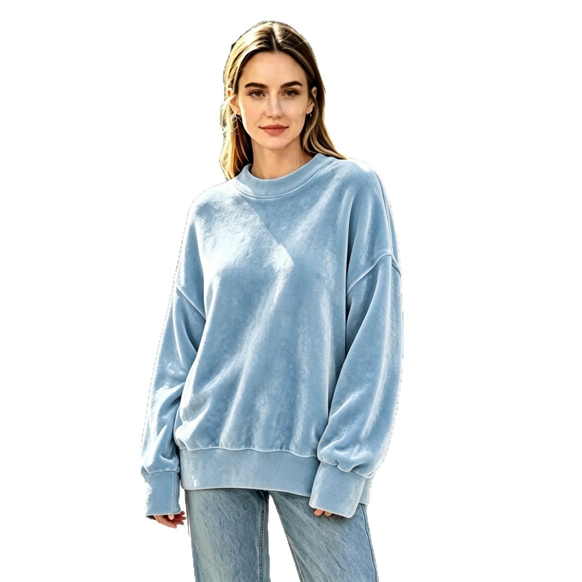 Ladies Soft Oversized Velvet Sweater with High Round Neck and Dropped Sleeves Mune Fashion