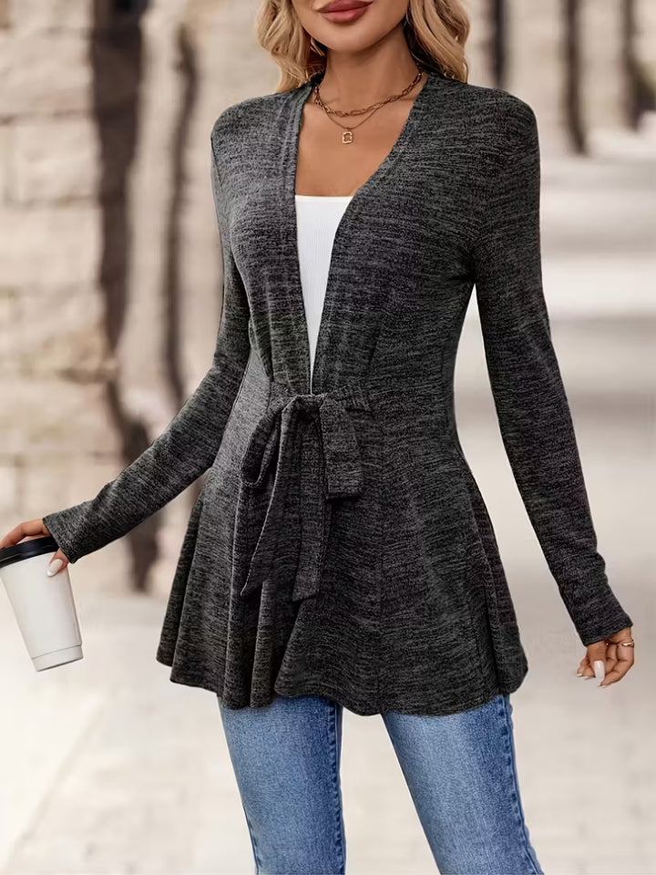 Women's fine-knit cardigan with tie belt and flared hem Mune Fashion