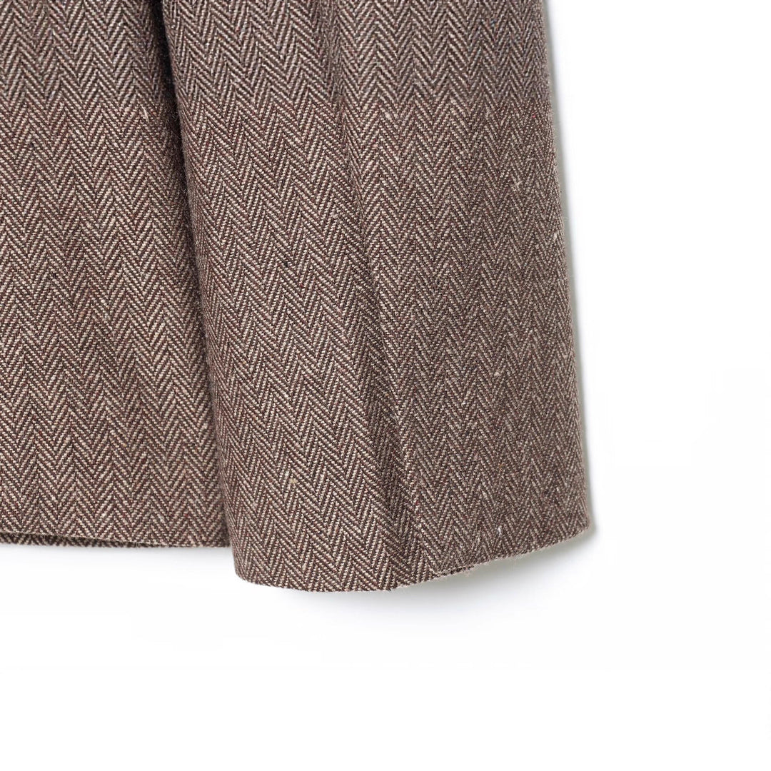 Women's Oversized Blazer-Coat in Herringbone Pattern with Waist Belt Mune Fashion