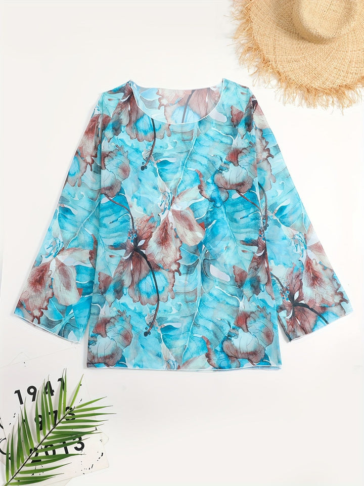 Women's transparent beach top with floral pattern Mune Fashion
