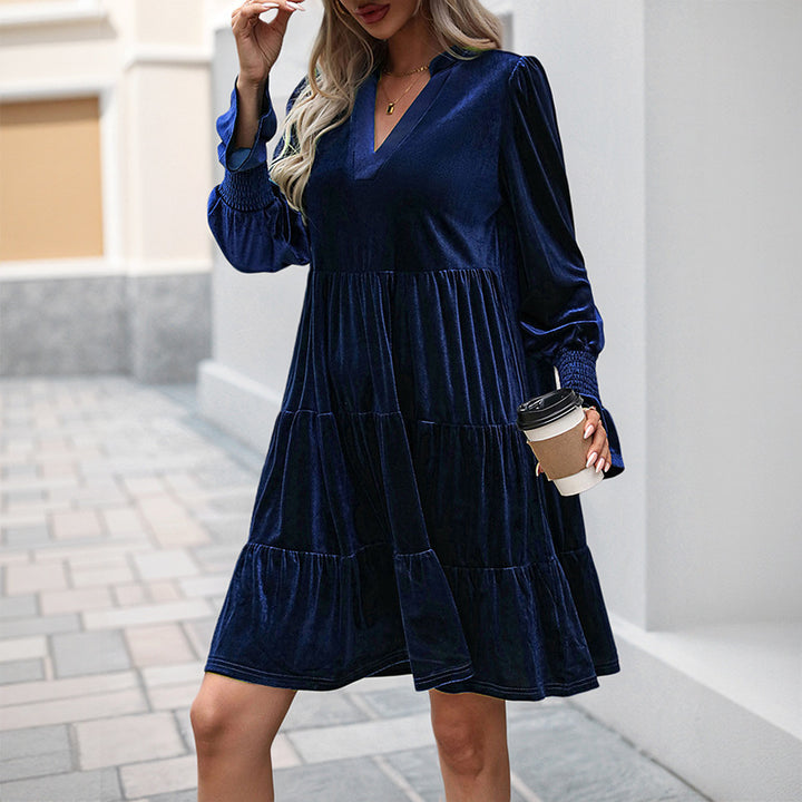 Women Elegant Velour Dress Mune Fashion