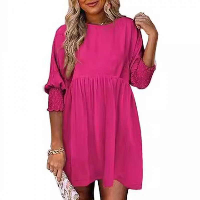 Women's Loose Babydoll Dress with Balloon Sleeves and Gathered Waist Mune Fashion
