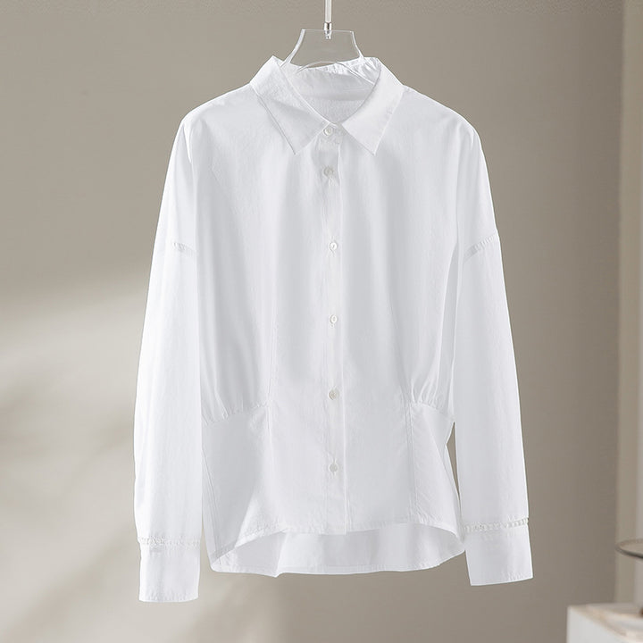 Women’s loose-fitting cotton blouse with gathering details and shirt collar Mune Fashion