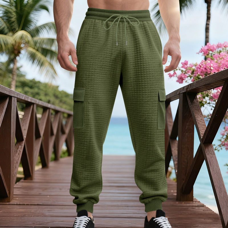 Men's Textured Cargo Jogging Pants with Drawstring, Snap Flap Pockets and Ribbed Cuffs Mune Fashion