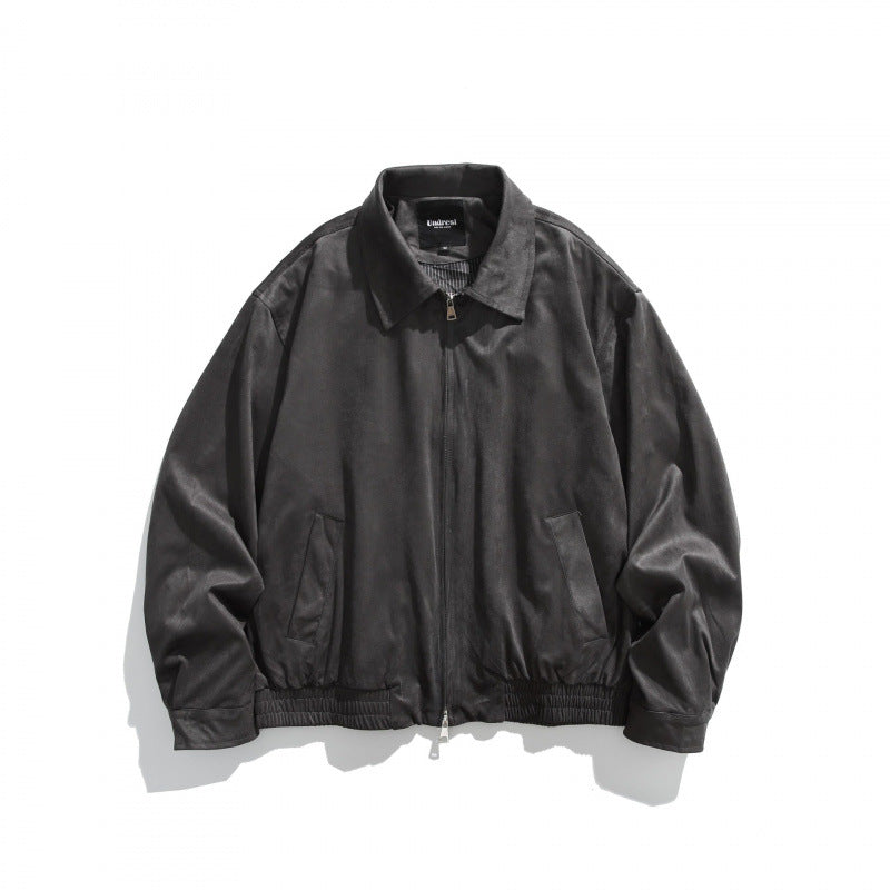 Men's short bomber-style jacket made of microfiber suede with zipper Mune Fashion