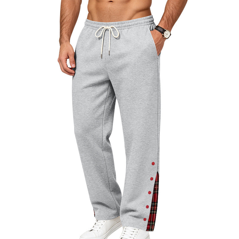 Men's Casual Jogging Pants with Snap Button Placket and Check Insert Mune Fashion
