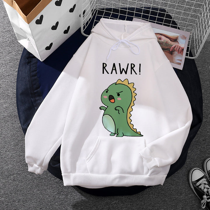 Women's oversized hoodie with kawaii dinosaur design, ribbed cuffs and kangaroo pocket Mune Fashion