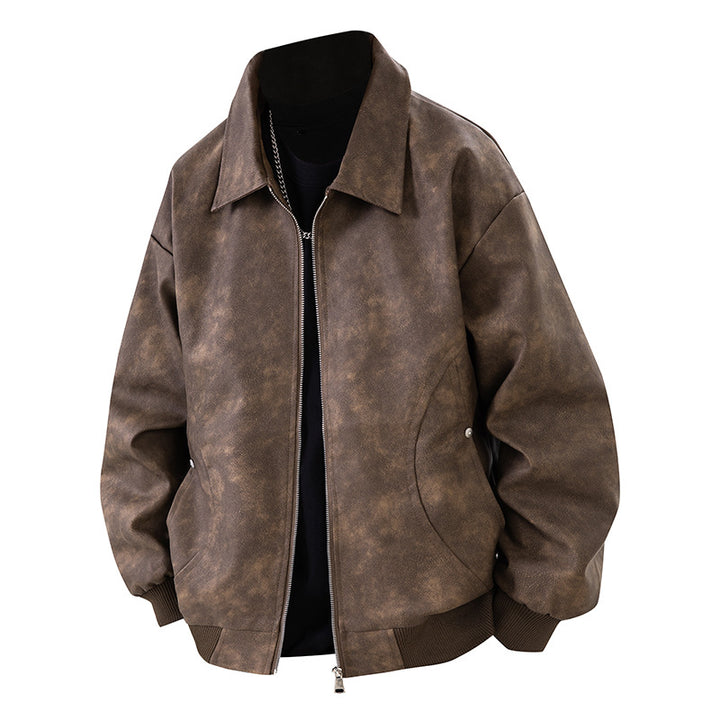 Men's Boxy Oversized Overshirt Jacket in Suede Look with Shirt Collar & Two-Way Zipper Mune Fashion