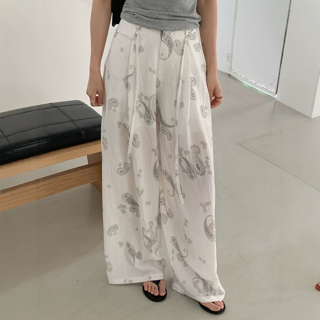 Damen Weite Leinenhose mit Paisleymuster Mune Fashion