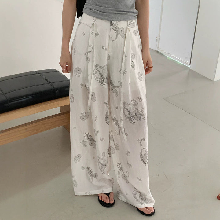 Damen Weite Leinenhose mit Paisleymuster Mune Fashion