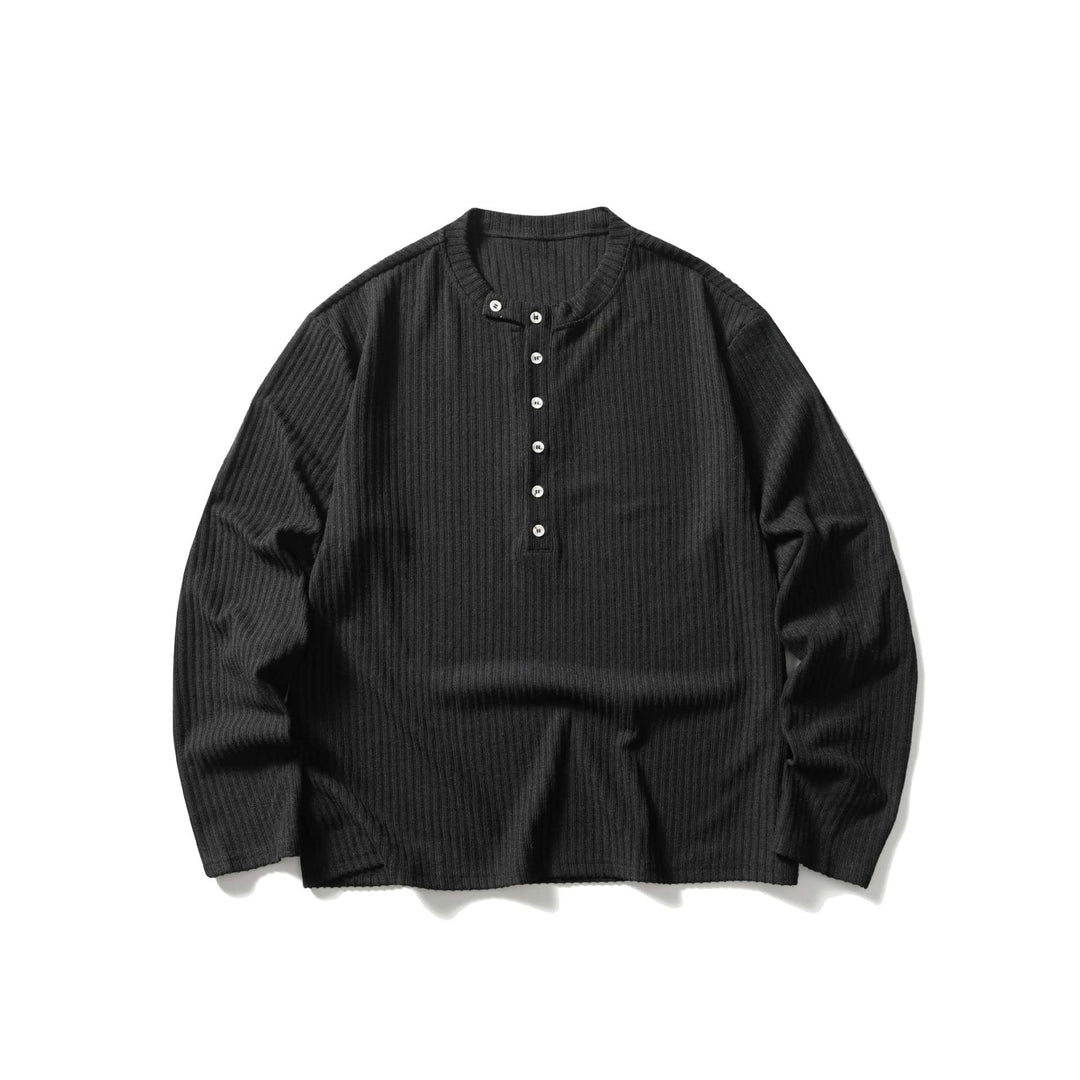 Unisex Ribbed Henley Sweater with Round Neck and Continuous Button Placket Mune Fashion