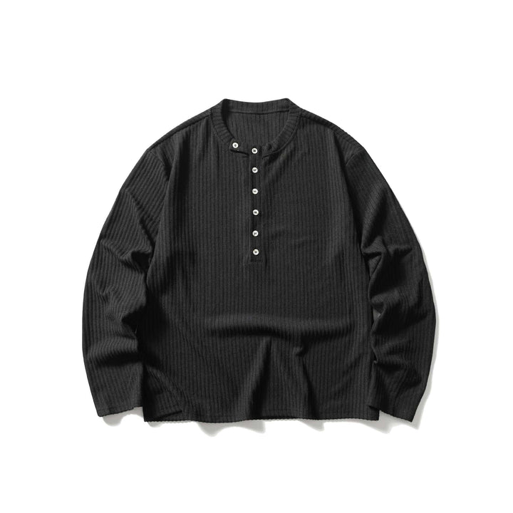 Unisex Ribbed Henley Sweater with Round Neck and Continuous Button Placket Mune Fashion