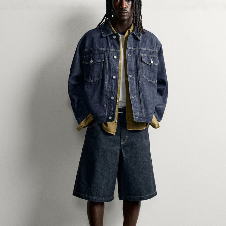 Men's Boxy Denim Jacket with Dropped Shoulder Mune Fashion