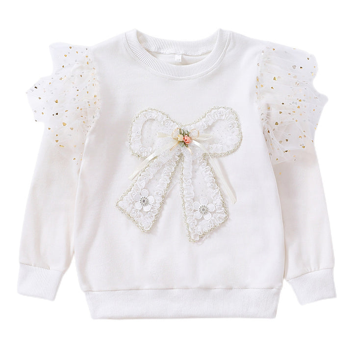 Girls fashion sweatshirt with transparent puff sleeves and bow detail Mune Fashion