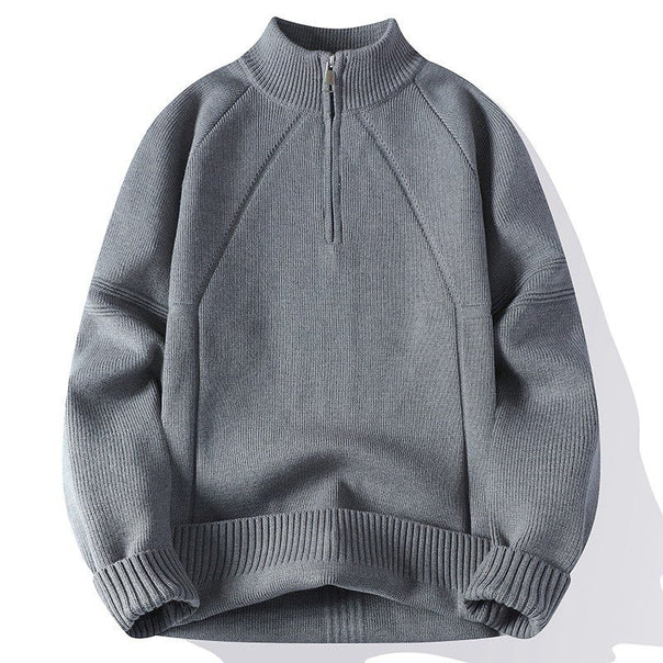 Unisex Oversize-Halfzip Knit Sweater with Stand-up Collar and Ribbed Cuffs Mune Fashion