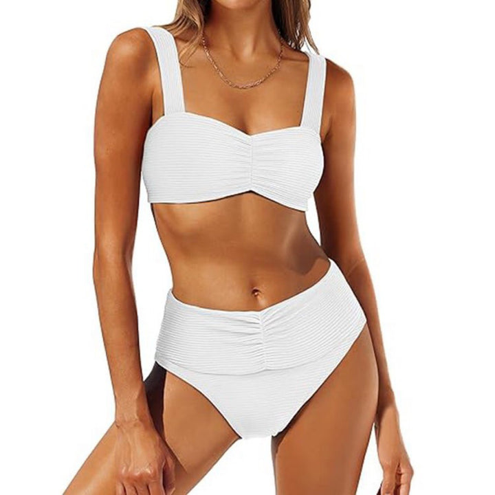 Women's High-Waisted Bikini Set with Ruched Top Mune Fashion
