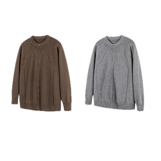 Unisex Boxy Knit Zip Jacket with Zipper and Structured Seam Mune Fashion