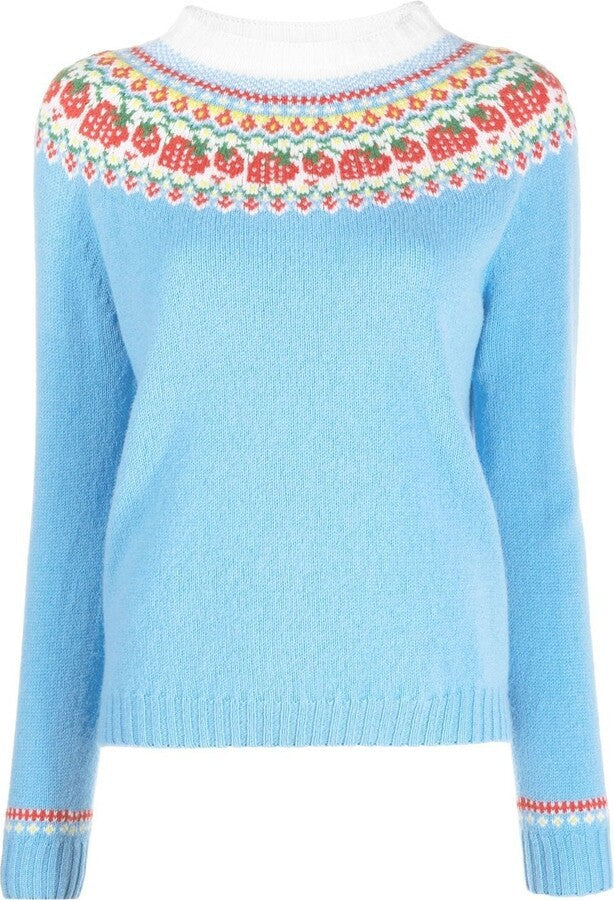 Women's Norwegian sweater made of wool blend with round neck and traditional Fair Isle yoke Mune Fashion