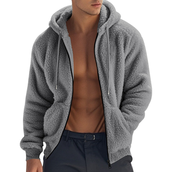 Men's cozy Sherpa hoodie jacket with full zip and kangaroo pockets Mune Fashion