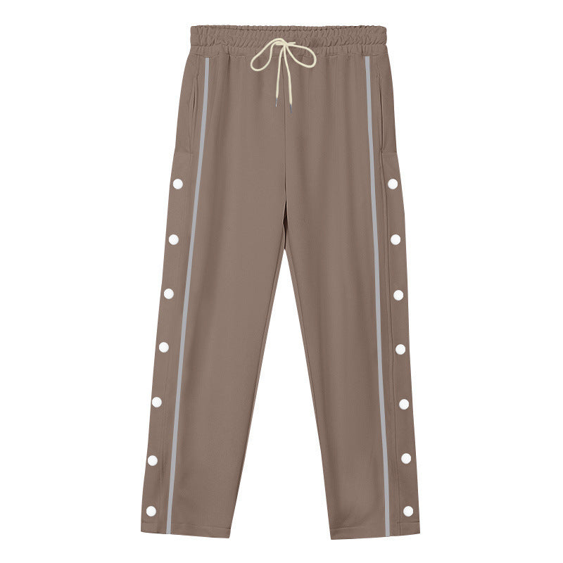 Men's Sporty Snap Track Pants with Side Snap Stripes and Drawstring Mune Fashion