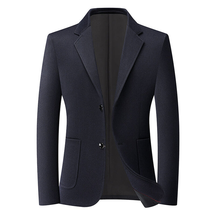 Men's tailored knit blazer made of wool blend with fine nub texture and patch pockets Mune Fashion