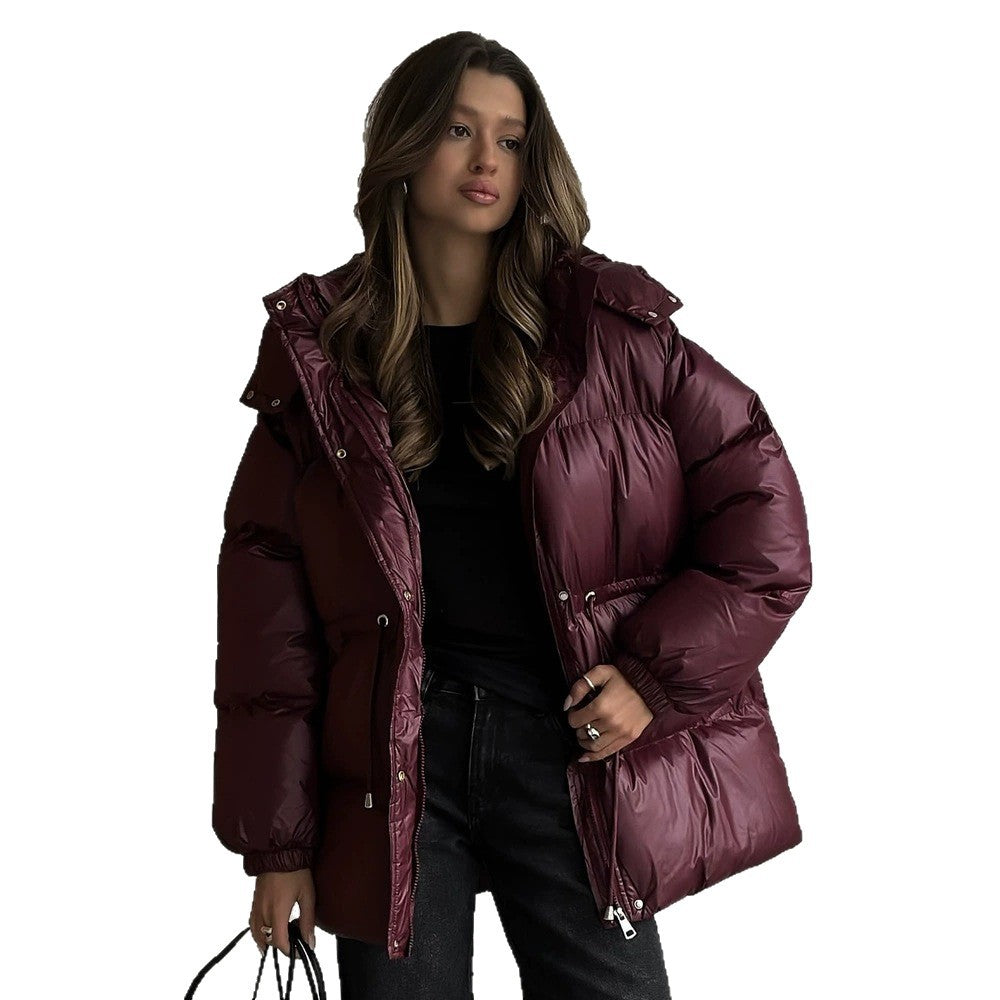 Women's quilted jacket with waist drawstring and hood Mune Fashion