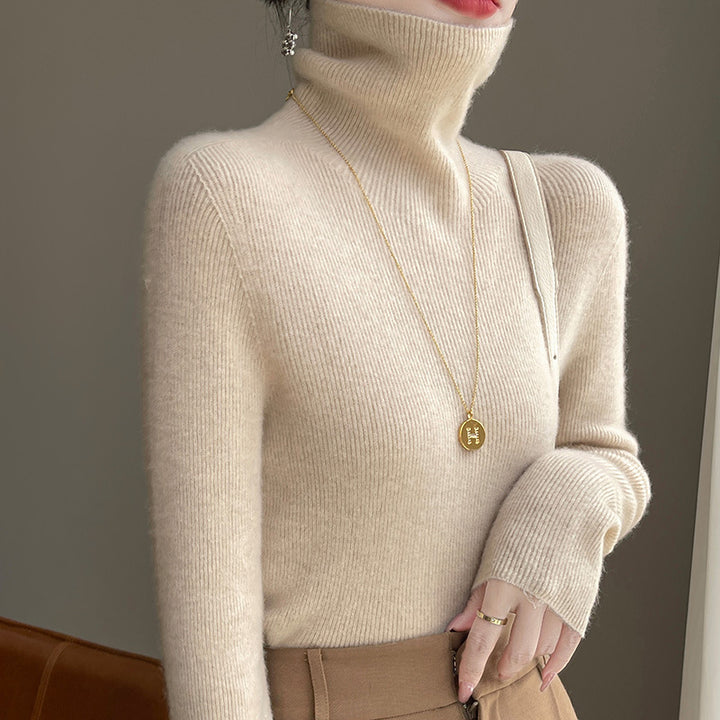 Women's slim fit fine knit turtleneck sweater with extra fine fluff finish Mune Fashion