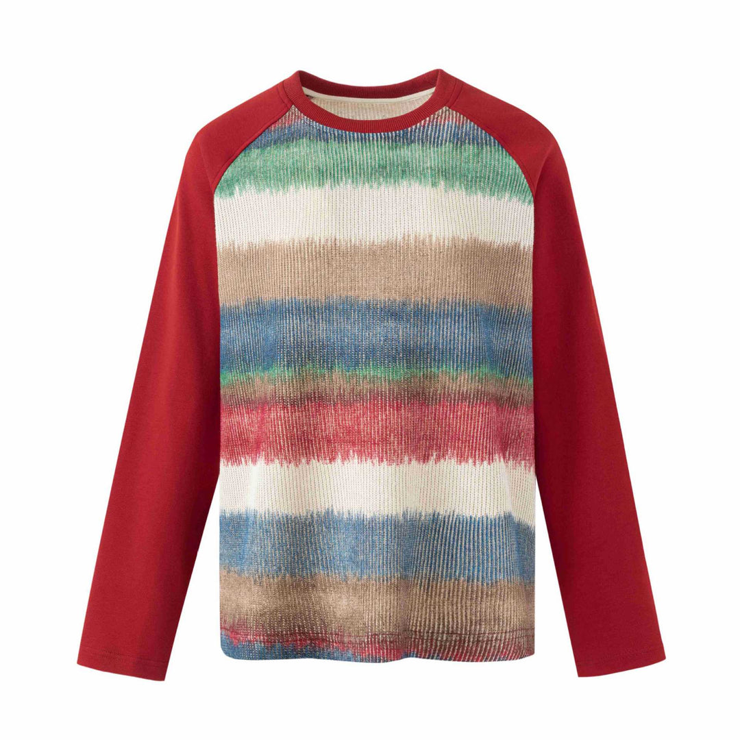Men's round neck pullover with raglan sleeves and mottled knit front Mune Fashion